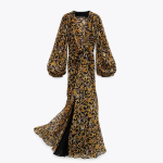Za Women Dresses Floral Retro Printed V-neck Long sleeves Tulle Dress - Image 2