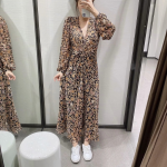 Za Women Dresses Floral Retro Printed V-neck Long sleeves Tulle Dress - Image 4