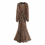Za Women Dresses Floral Retro Printed V-neck Long sleeves Tulle Dress - Image 6